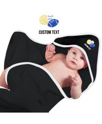 Baby Hooded Bath Towel With Sports Balls Design Embroidered In Contrast Color 100% Cotton